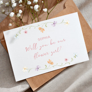 Flower Girl Proposal Watercolor Floral Simple Card