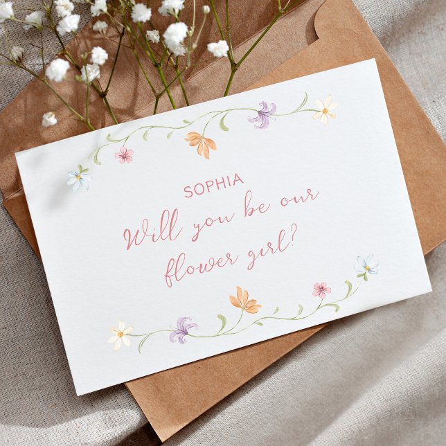 Flower Girl Proposal Watercolor Floral Simple Card (Creator Uploaded)