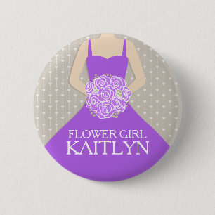 Flower girl purple dress named wedding pin button