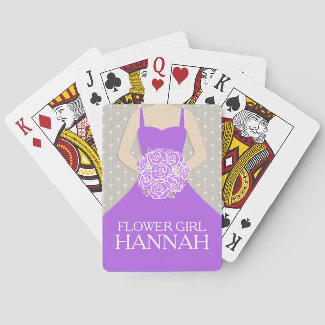Flower girl purple name wedding playing cards (Back)