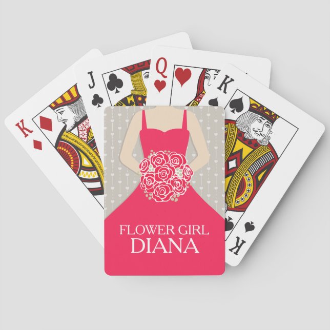 Flower girl red dress name wedding playing cards (Back)
