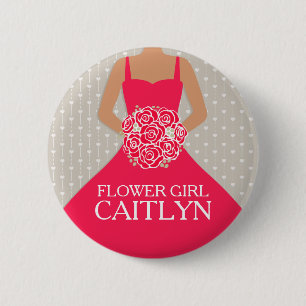 Flower girl red dress named wedding pin button