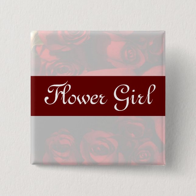 "Flower Girl" - Red Rose Bouquet (2) 15 Cm Square Badge (Front)