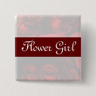 "Flower Girl" - Red Rose Bouquet (2) 15 Cm Square Badge
