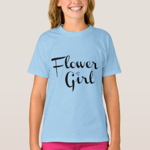 Flower Girl Retro Script Black on Blue T-Shirt