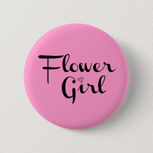 Flower Girl Retro Script Black on Pink 6 Cm Round Badge