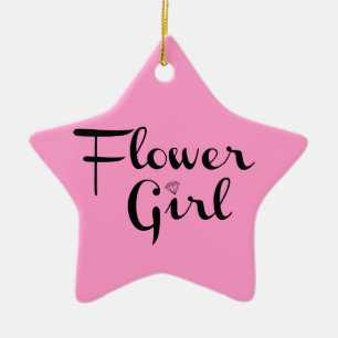 Flower Girl Retro Script Black on Pink Ceramic Tree Decoration