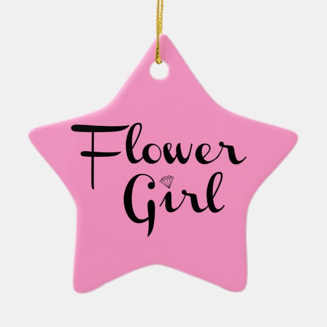 Flower Girl Retro Script Black on Pink Ceramic Tree Decoration (Front)