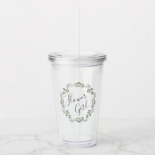 Flower Girl Sage Greenery Botanical Wreath Wedding Acrylic Tumbler