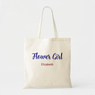 Flower Girl Script Navy Blue and Burgundy Name Tote Bag