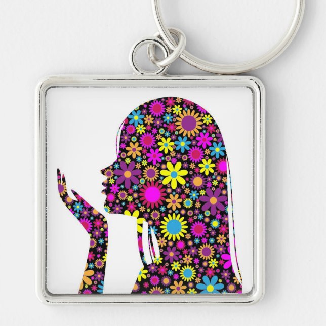 FLOWER GIRL SILHOUETTE KEY RING (Front)