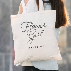 Flower Girl Simple Calligraphy Wedding Tote Bag