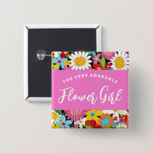 FLOWER GIRL Spring Flowers Garden Wedding Name Tag 15 Cm Square Badge