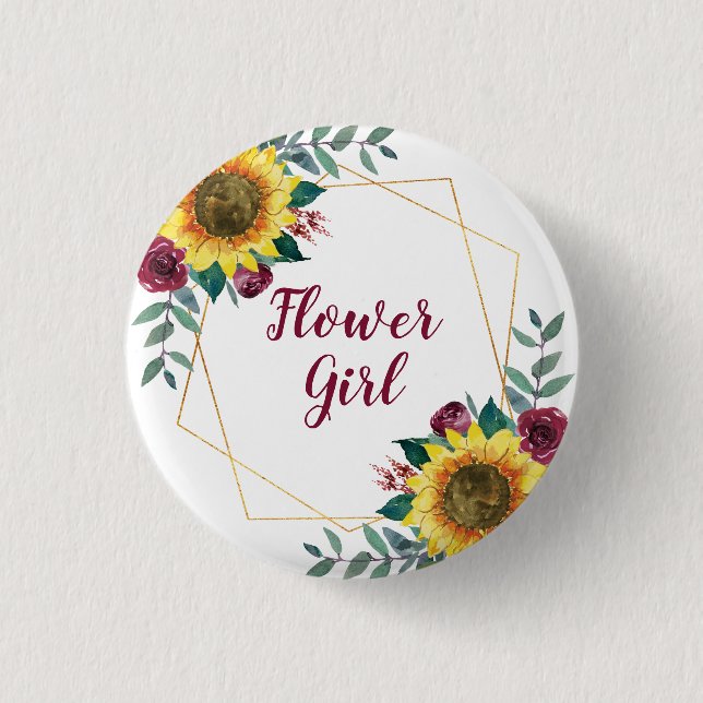 Flower Girl Sunflower Geometric Burgundy 3 Cm Round Badge (Front)