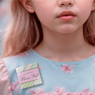 FLOWER GIRL Sweet Garden Stripes Wedding Name Tag 15 Cm Square Badge