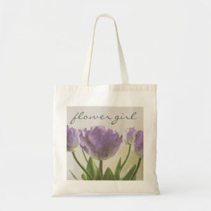 Flower girl tote bag with purple wedding tulips