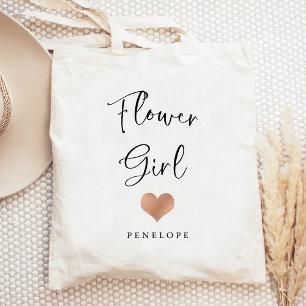 Flower Girl Trendy Script and Heart Tote Bag