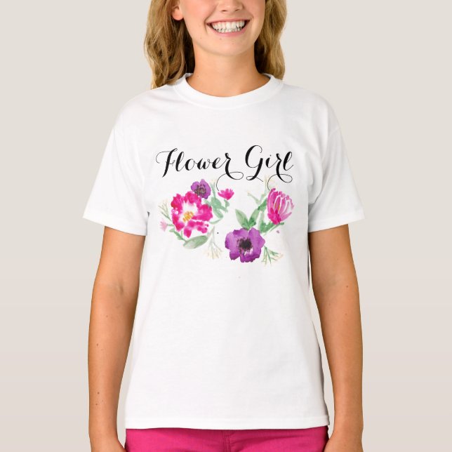 Flower Girl Watercolor Flowers T T-Shirt (Front)