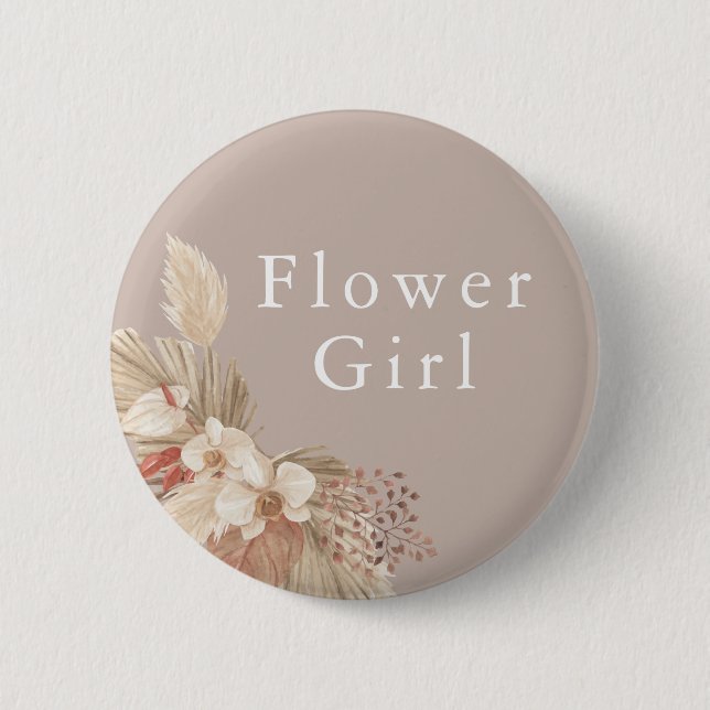 Flower Girl Wedding Boho Pampas Grass 6 Cm Round Badge (Front)
