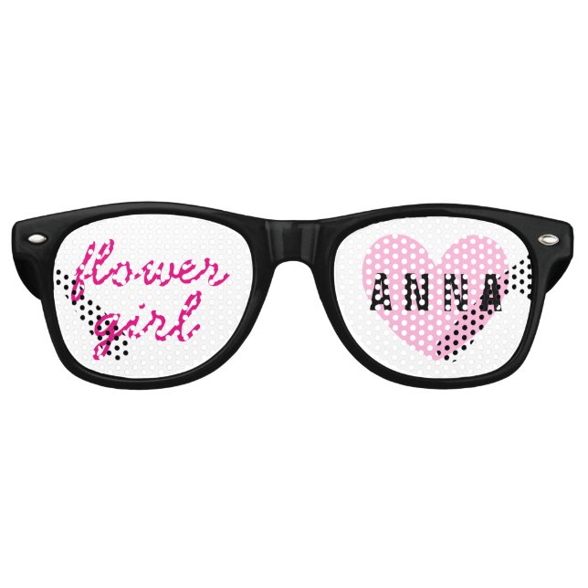 Flower Girl Wedding Favour Black Pink Name A03 Retro Sunglasses (Front)