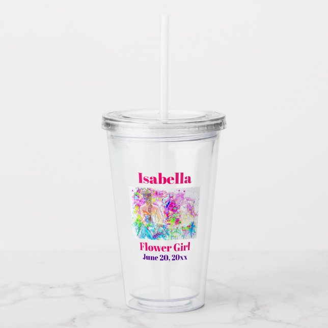 Flower Girl Wedding Favour Cute Pink Acrylic Tumbler (Front)