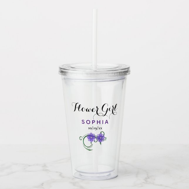 Flower Girl Wedding Purple Flowers Pretty Floral Acrylic Tumbler (Front)