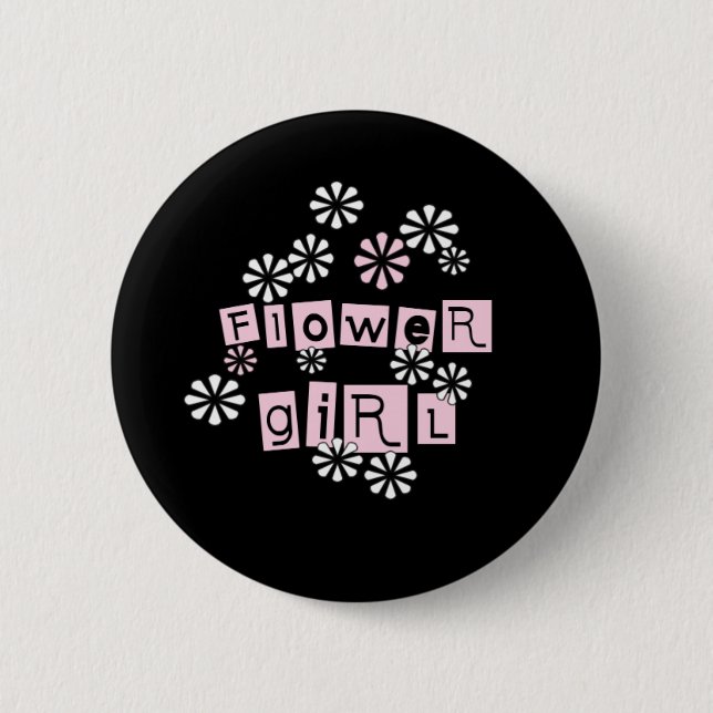 Flower Girl White on Black 6 Cm Round Badge (Front)