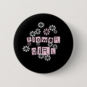 Flower Girl White on Black 6 Cm Round Badge