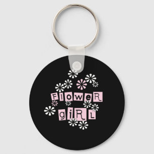 Flower Girl White on Black Key Ring