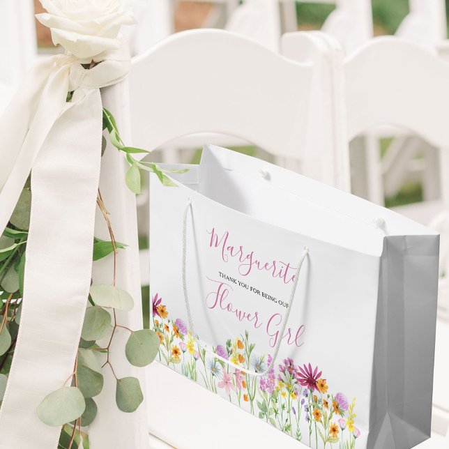 Flower Girl Wildflower Meadow Thank You Large Gift Bag (Flower Girl Wedding Gift Bag with pretty wildflowers from my Wildflower Meadow collection)