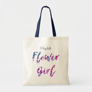 Flower Girl with Name Purple Pink Blue Tote Bag