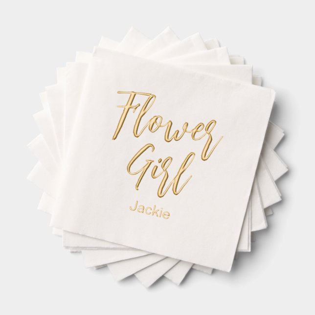 Flower Girl Yellow Gold White Wedding  Foil Napkins (Insitu (Stacked))