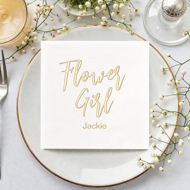 Flower Girl Yellow Gold White Wedding  Foil Napkins (Creator Uploaded)