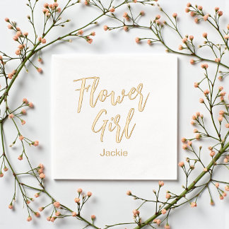 Flower Girl Yellow Gold White Wedding  Foil Napkins