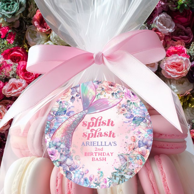 Flower Glitter Mermaid Tail 2nd Birthday Classic Round Sticker (Creator Uploaded)