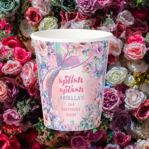 Flower Glitter Mermaid Tail 2nd Birthday Paper Cups