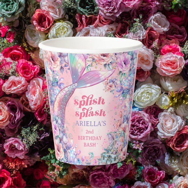 Flower Glitter Mermaid Tail 2nd Birthday Paper Cups (Creator Uploaded)