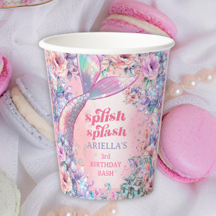 Flower Glitter Mermaid Tail 3rd Birthday Paper Cups