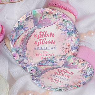 Flower Glitter Mermaid Tail 3rd Birthday Paper Plate