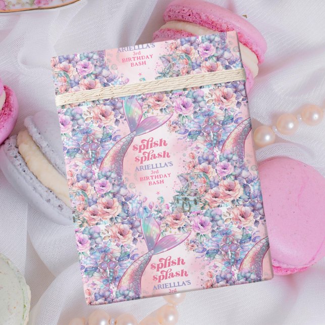 Flower Glitter Mermaid Tail 3rd Birthday Wrapping Paper (Creator Uploaded)