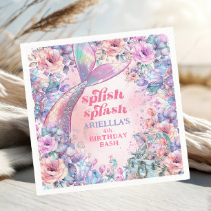 Flower Glitter Mermaid Tail 4th Birthday Napkin