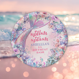 Flower Glitter Mermaid Tail 6th Birthday Paper Plate