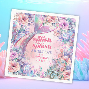Flower Glitter Mermaid Tail 8th Birthday Napkin