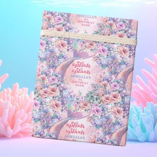 Flower Glitter Mermaid Tail 8th Birthday Wrapping Paper (Creator Uploaded)