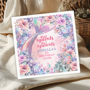 Flower Glitter Mermaid Tail 9th Birthday Napkin