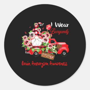 Flower Gnome Survivor Brain Aneurysm Awareness Classic Round Sticker