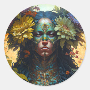 Flower Goddess Fantasy Art Classic Round Sticker