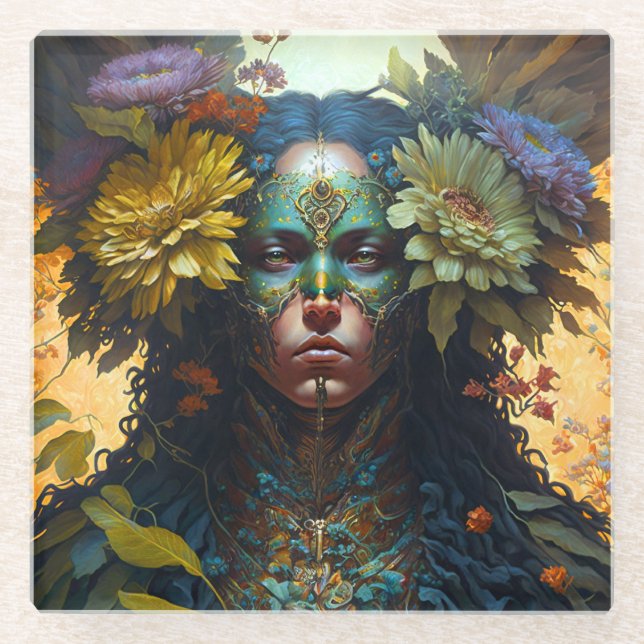 Flower Goddess Fantasy Art Coaster (Front)