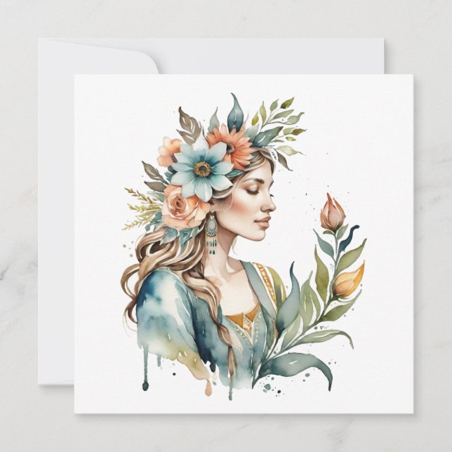 Flower Goddess Ostara Spring Equinox Sabbat Holiday Card (Front)