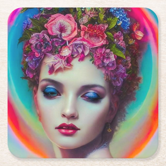 Flower Goddess  Square Paper Coaster (Front)